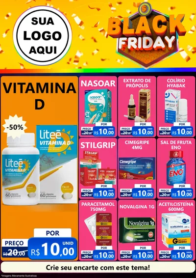 Modelo de Encarte para Encarte A4 Vertical com o tema Black Friday para Farmácia