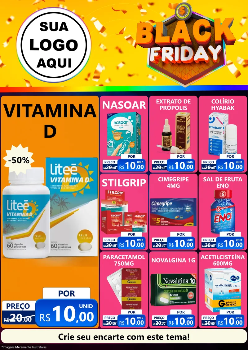 Modelo de Encarte para Encarte A4 Vertical com o tema Black Friday para Farmácia