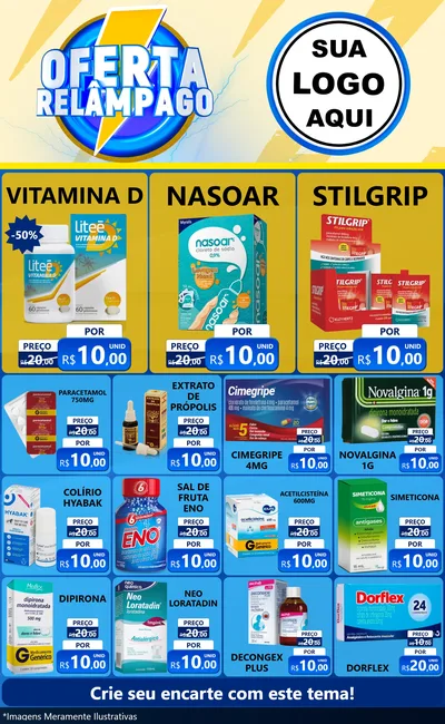 Modelo de Encarte para Encarte Grande com o tema Oferta Relâmpago para Farmácia