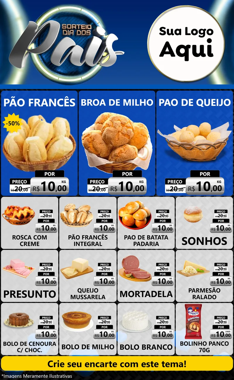 Modelo de Encarte para Encarte Grande com o tema Sorteio Dia Dos Pais para Padaria