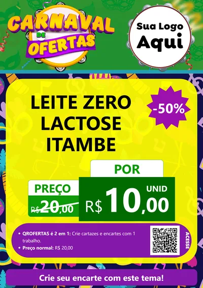 Modelo de Cartaz para Cartaz A4 Vertical com o tema Carnaval de Ofertas para Frios e Laticínios