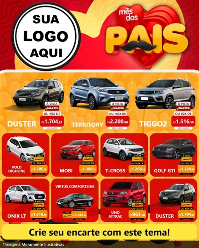 Modelo de Rede Social para Feed Instagram com o tema Mês Dos Pais para Concessionaria de Carros
