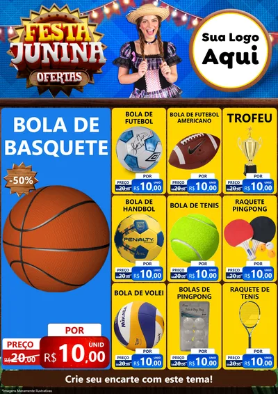 Modelo de Encarte para Encarte A4 Vertical com o tema Festa Junina Ofertas para Artigos Esportivos