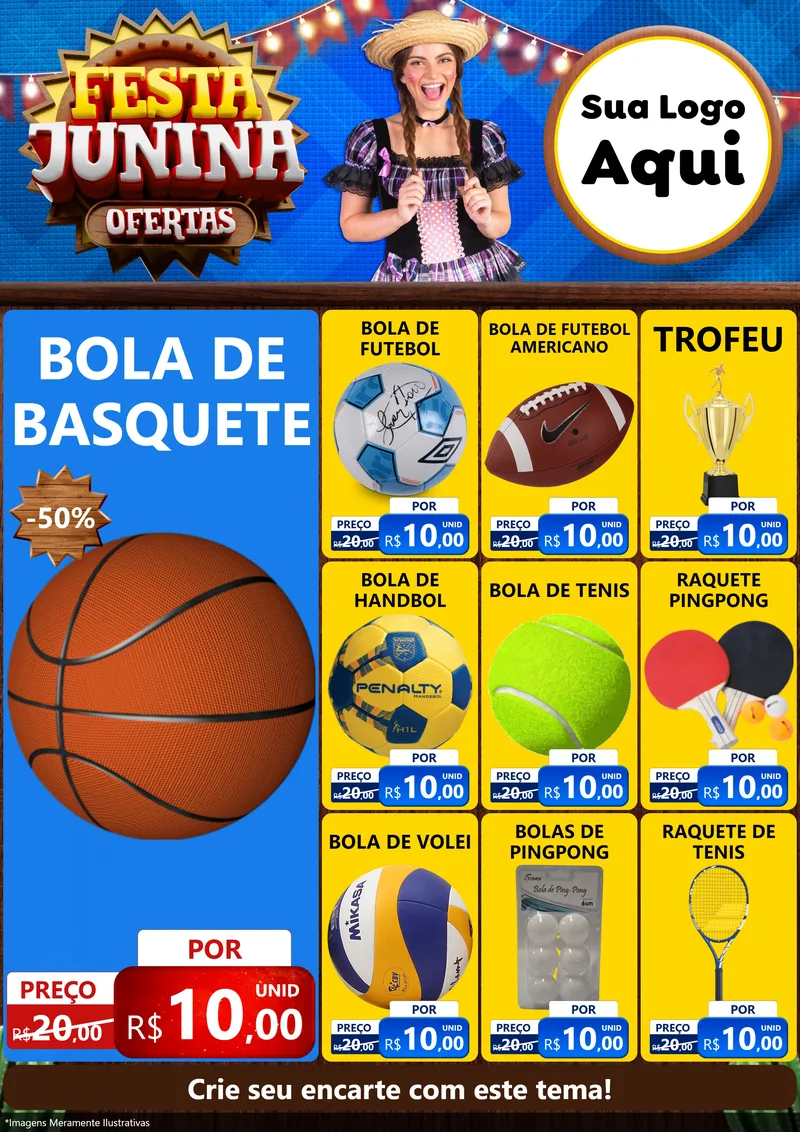 Modelo de Encarte para Encarte A4 Vertical com o tema Festa Junina Ofertas para Artigos Esportivos