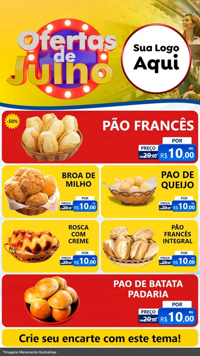 Modelo de TV para TV Vertical com o tema Ofertas de Julho para Padaria