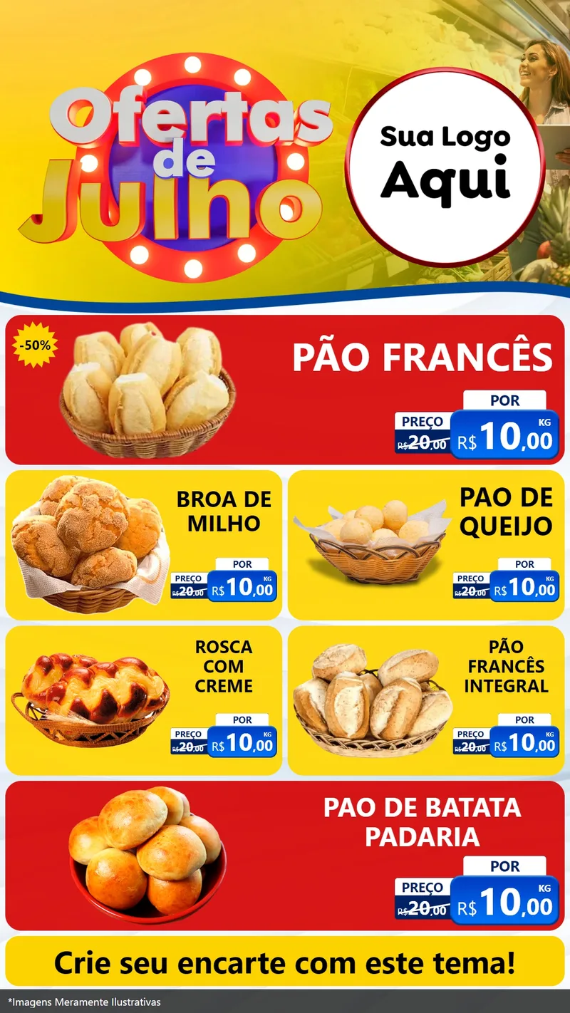 Modelo de TV para TV Vertical com o tema Ofertas de Julho para Padaria