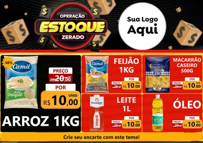 Modelo de Encarte para Encarte A4 Horizontal com o tema Operação Estoque Zerado para Supermercado