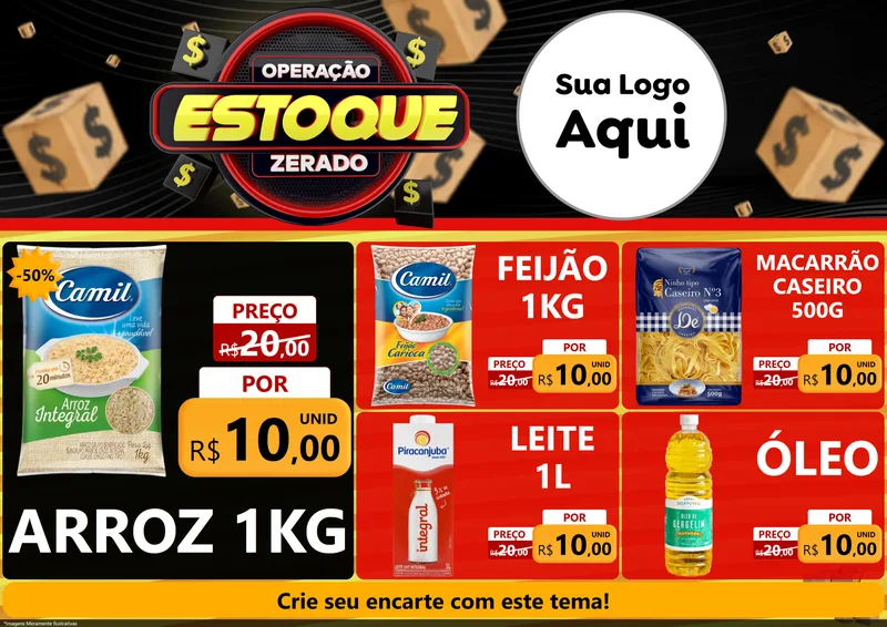 Modelo de Encarte para Encarte A4 Horizontal com o tema Operação Estoque Zerado para Supermercado
