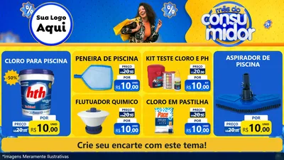 Modelo de TV para TV Horizontal com o tema Mês do Consumidor para Produtos para Piscina
