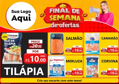 Modelo de Encarte para Encarte A4 Horizontal com o tema Final de Semana de Ofertas para Peixaria