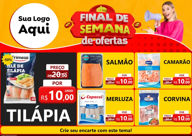 Modelo de Encarte para Encarte A4 Horizontal com o tema Final de Semana de Ofertas para Peixaria