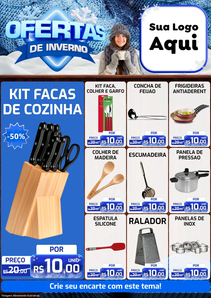 Modelo de Encarte para Encarte A4 Vertical com o tema Ofertas de Inverno para Utilidades Domésticas