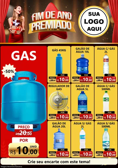 Modelo de Encarte para Encarte A4 Vertical com o tema Fim de Ano Premiado para Água e gás