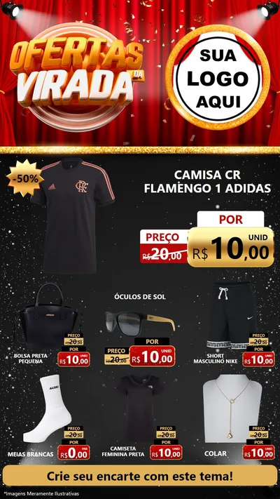 Modelo de Rede Social para Stories com o tema Ofertas da Virada para Roupas e acessórios