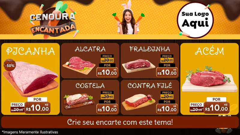 Modelo de TV para TV Horizontal com o tema Cenoura Encantada - Páscoa para Açougue
