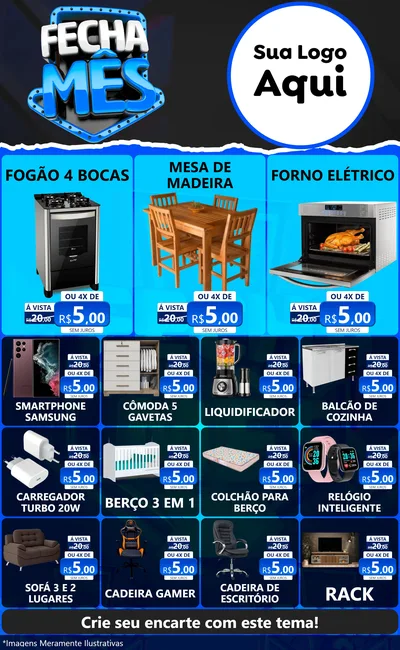 Modelo de Encarte para Encarte Grande com o tema Fecha Mês para Móveis e Eletro