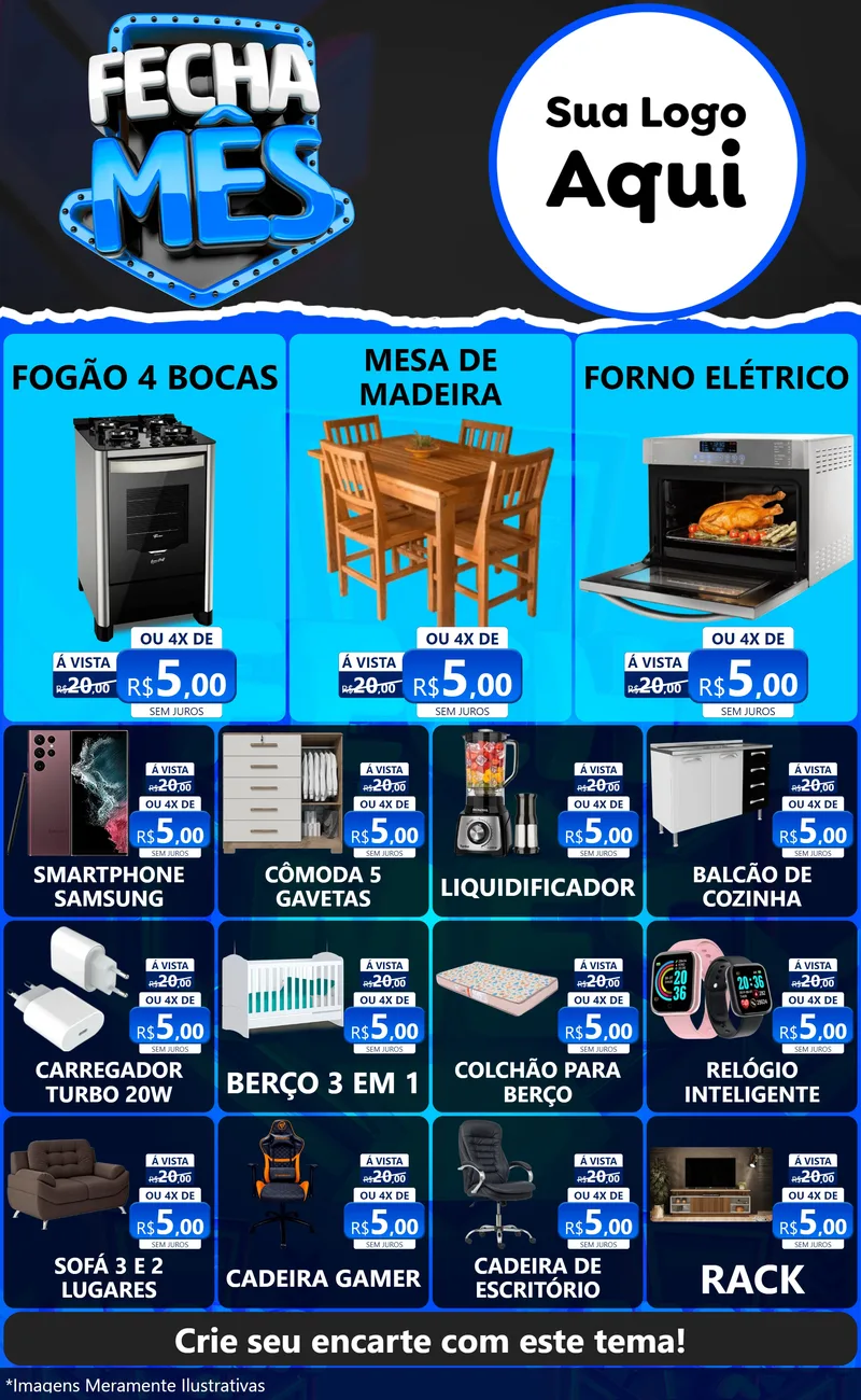 Modelo de Encarte para Encarte Grande com o tema Fecha Mês para Móveis e Eletro
