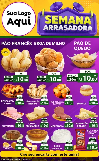 Modelo de Encarte para Encarte Grande com o tema Semana Arrasadora para Padaria
