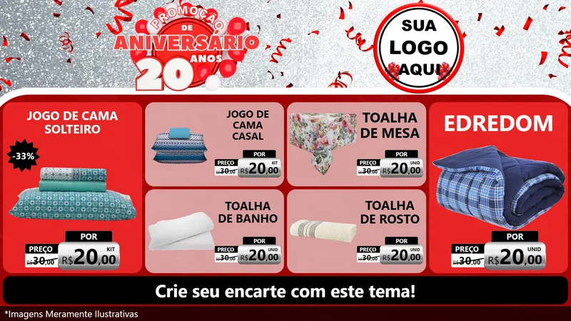 Modelo de TV para TV Horizontal com o tema Promoção de Aniversário - 20 Anos para Cama, Mesa e Banho