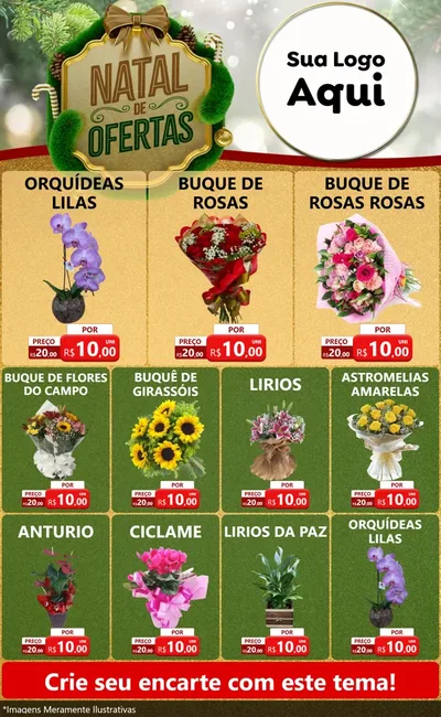 Modelo de Encarte para Encarte Grande com o tema Ofertas de Natal para Floricultura e jardim
