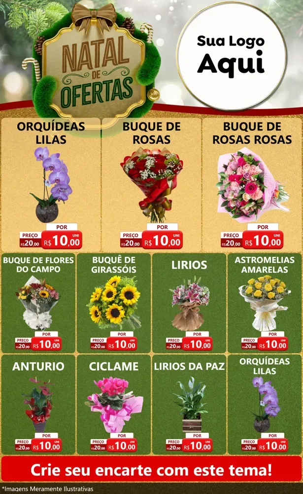 Modelo de Encarte para Encarte Grande com o tema Ofertas de Natal para Floricultura e jardim