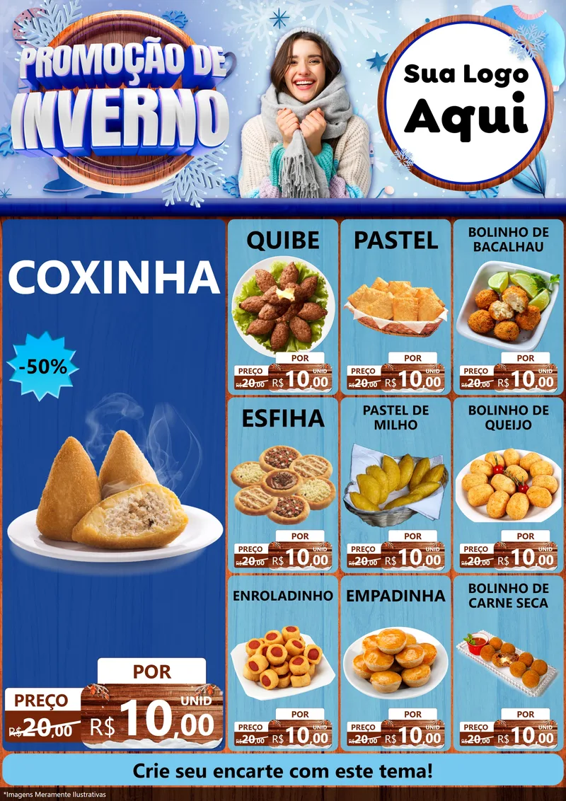 Modelo de Encarte para Encarte A4 Vertical com o tema Promoção de Inverno para Salgadaria