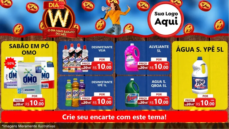 Modelo de TV para TV Horizontal com o tema Dia W - O Dia Mais Barato Do Mês para Produtos de Limpeza