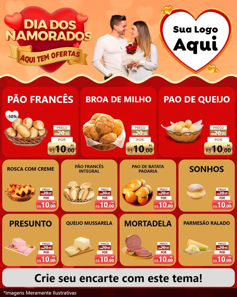 Modelo de Rede Social para Feed Instagram com o tema Dia dos Namorados - Aqui Tem Ofertas para Padaria