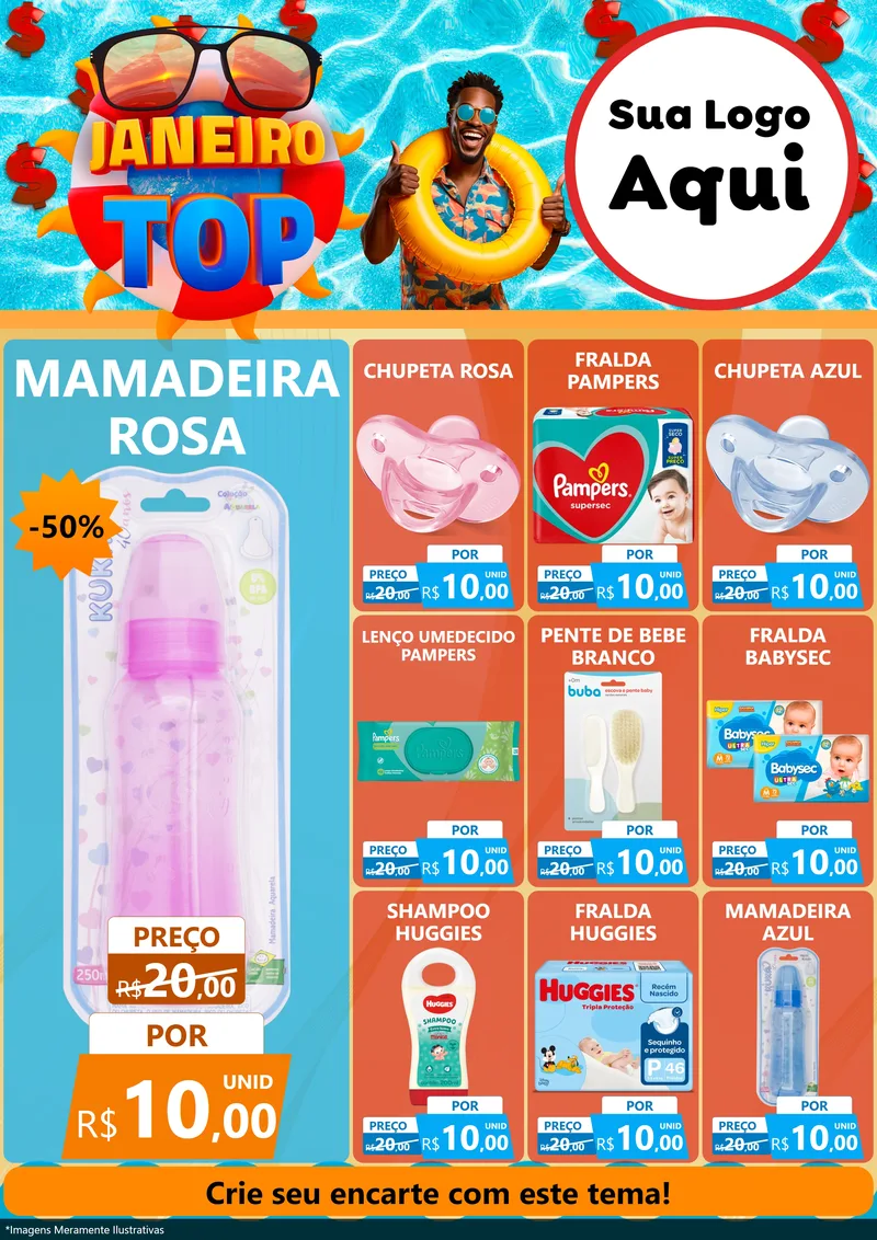 Modelo de Encarte para Encarte A4 Vertical com o tema Janeiro Top para Bebês