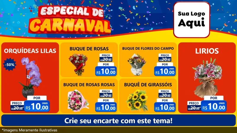 Modelo de TV para TV Horizontal com o tema Especial de Carnaval para Floricultura e jardim