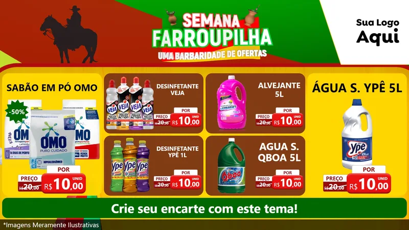 Modelo de TV para TV Horizontal com o tema Semana Farroupilha - Uma Barbaridade de Ofertas para Produtos de Limpeza