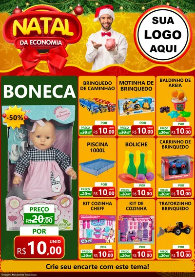 Modelo de Encarte para Encarte A4 Vertical com o tema Natal da Economia para Brinquedos