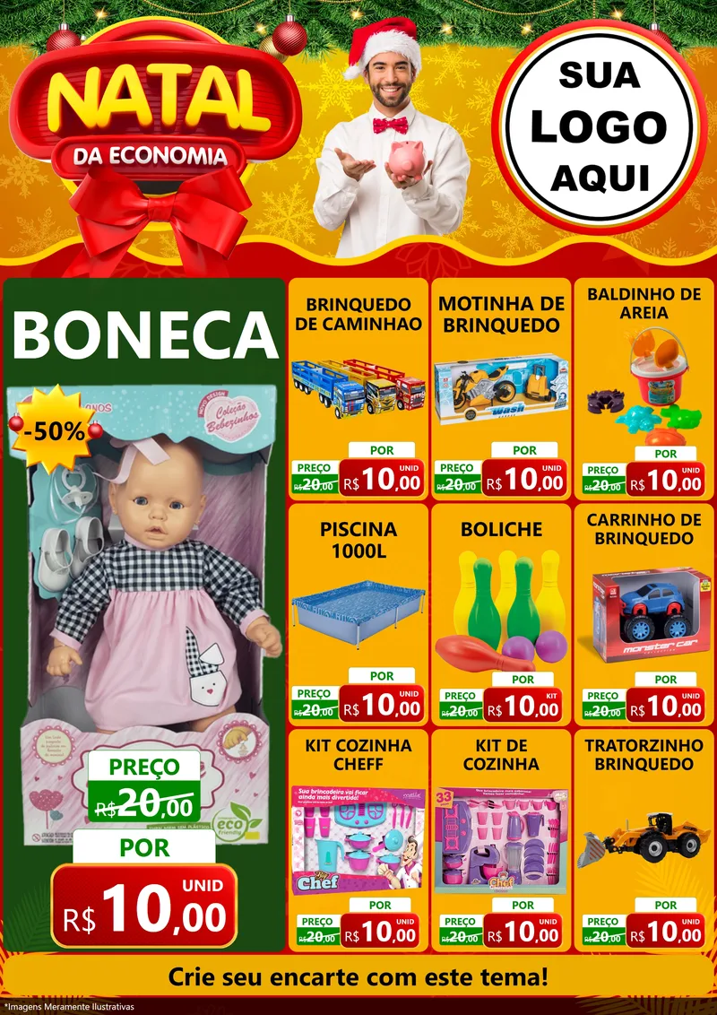 Modelo de Encarte para Encarte A4 Vertical com o tema Natal da Economia para Brinquedos