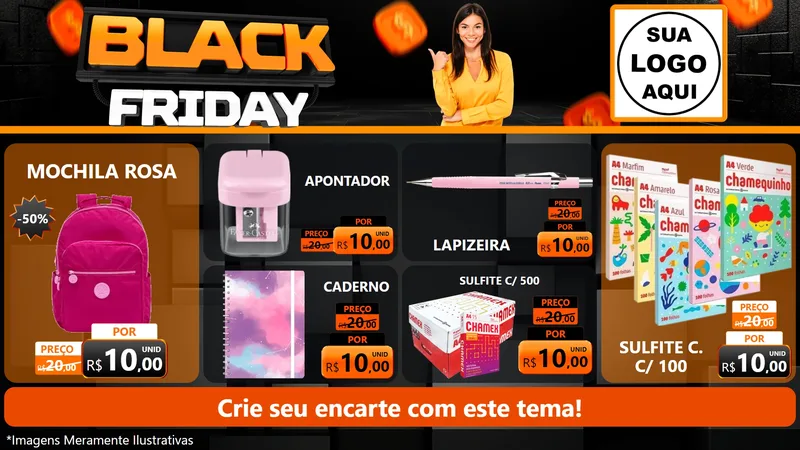 Modelo de TV para TV Horizontal com o tema Black Friday para Papelaria