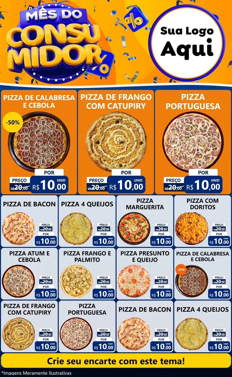 Modelo de Encarte para Encarte Grande com o tema Mês do Consumidor para Pizzaria