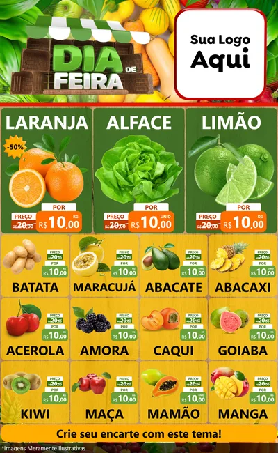 Modelo de Encarte para Encarte Grande com o tema Dia de Feira para Hortifrúti