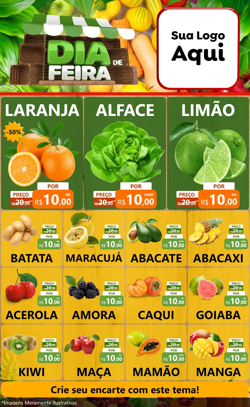 Modelo de Encarte para Encarte Grande com o tema Dia de Feira para Hortifrúti