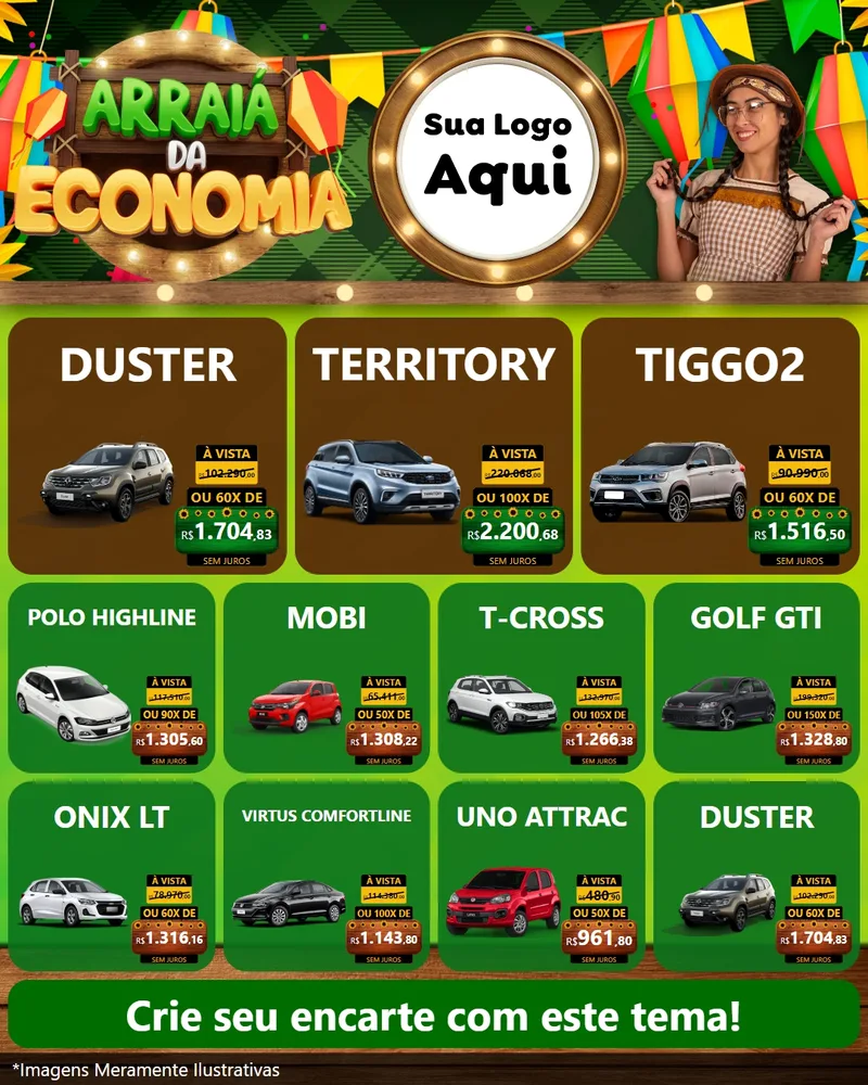Modelo de Rede Social para Feed Instagram com o tema Arraiá de Economia para Concessionaria de Carros