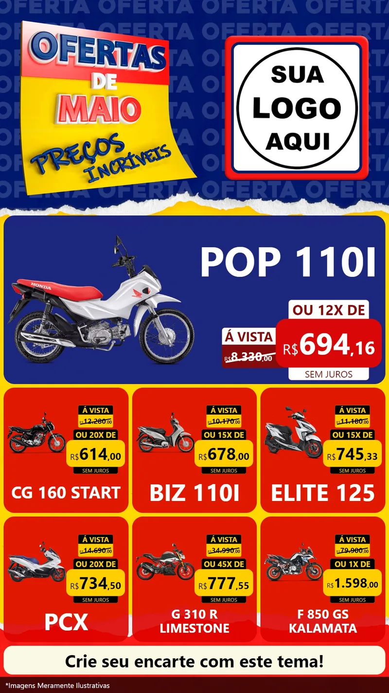 Modelo de Rede Social para Stories com o tema Ofertas de Maio - Preços Incríveis para Concessionaria de Motos