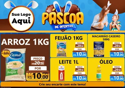 Modelo de Encarte para Encarte A4 Horizontal com o tema Páscoa de Ofertas para Supermercado