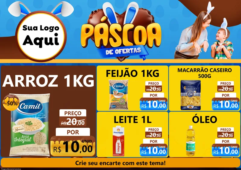 Modelo de Encarte para Encarte A4 Horizontal com o tema Páscoa de Ofertas para Supermercado