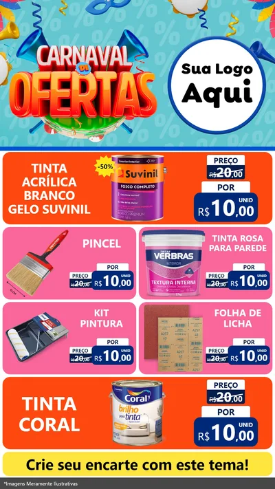Modelo de TV para TV Vertical com o tema Carnaval de Ofertas para Tintas e Ferramentas