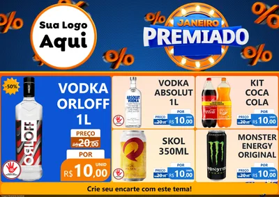 Modelo de Encarte para Encarte A4 Horizontal com o tema Janeiro Premiado para Distribuidora de bebidas