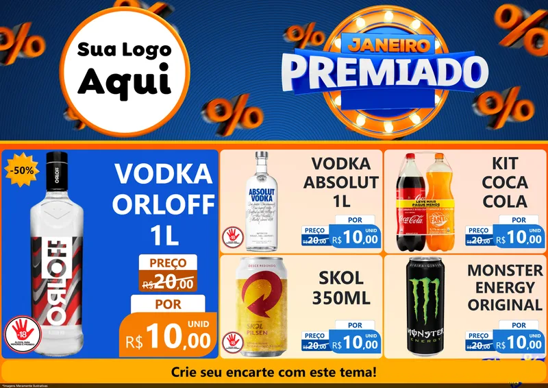 Modelo de Encarte para Encarte A4 Horizontal com o tema Janeiro Premiado para Distribuidora de bebidas