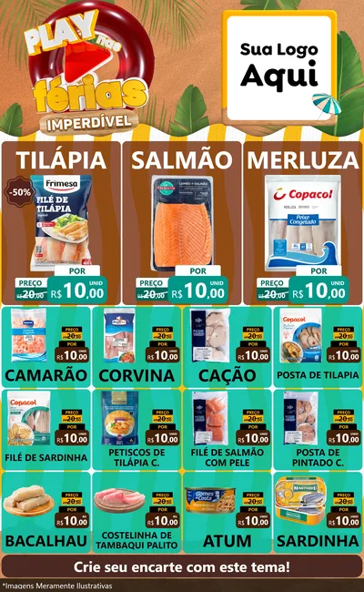 Modelo de Encarte para Encarte Grande com o tema Play Nas Férias Imperdível para Peixaria