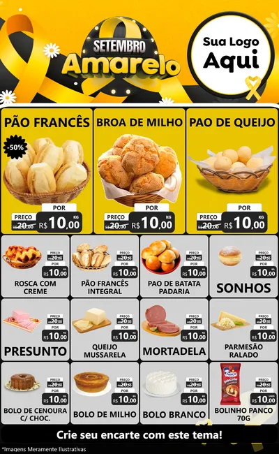 Modelo de Encarte para Encarte Grande com o tema Setembro Amarelo para Padaria