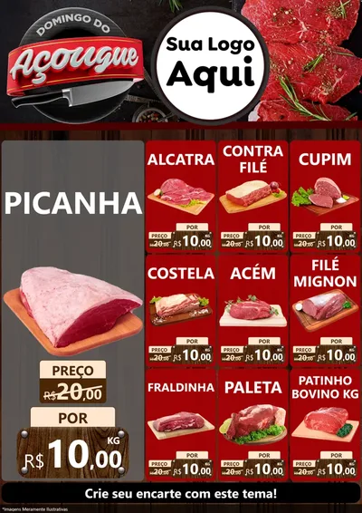 Modelo de Encarte para Encarte A4 Vertical com o tema Domingo do Açougue para Açougue