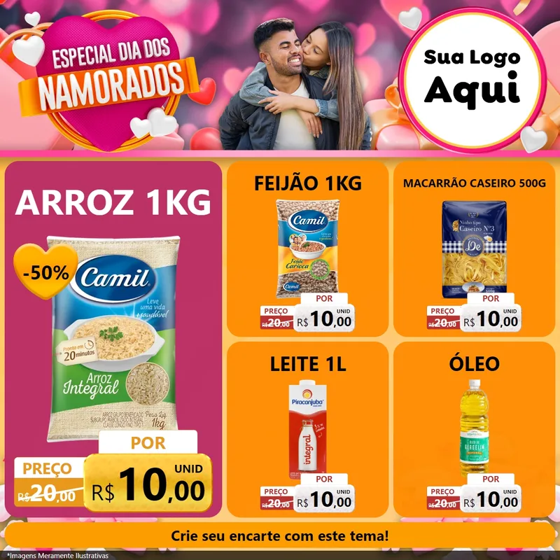 Modelo de Rede Social para Feed Facebook com o tema Especial Dia dos Namorados para Supermercado
