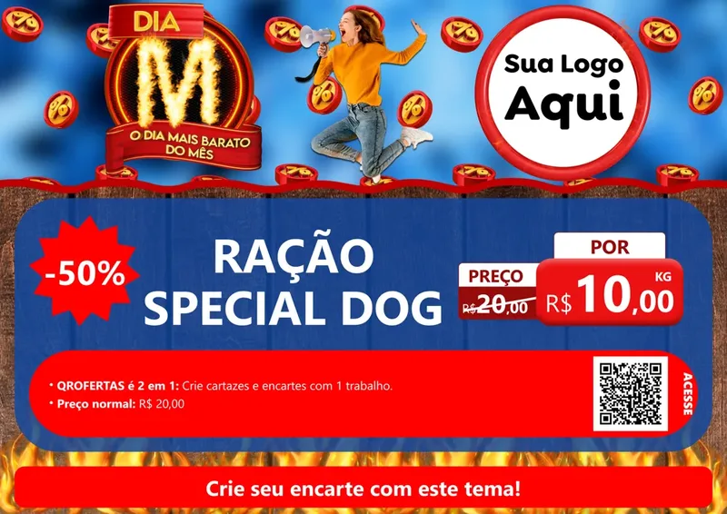 Modelo de Cartaz para Cartaz A4 Horizontal com o tema Dia M - O Dia Mais Barato Do Mês para Pet Shop