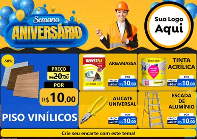 Modelo de Encarte para Encarte A4 Horizontal com o tema Semana de Aniversário para Material para Construção